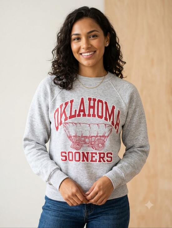 Tultex Tops - Vintage Medium 90s Oklahoma Sooners Tultex Crewneck Sweatshirt Gray USA Made